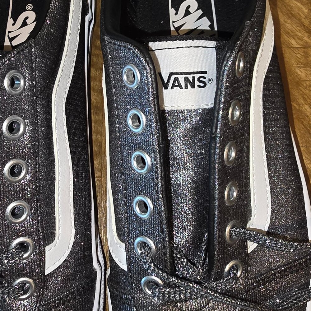 VANS Silver Lurex Glitter Old Skool Skate Shoe - Picture 6 of 16